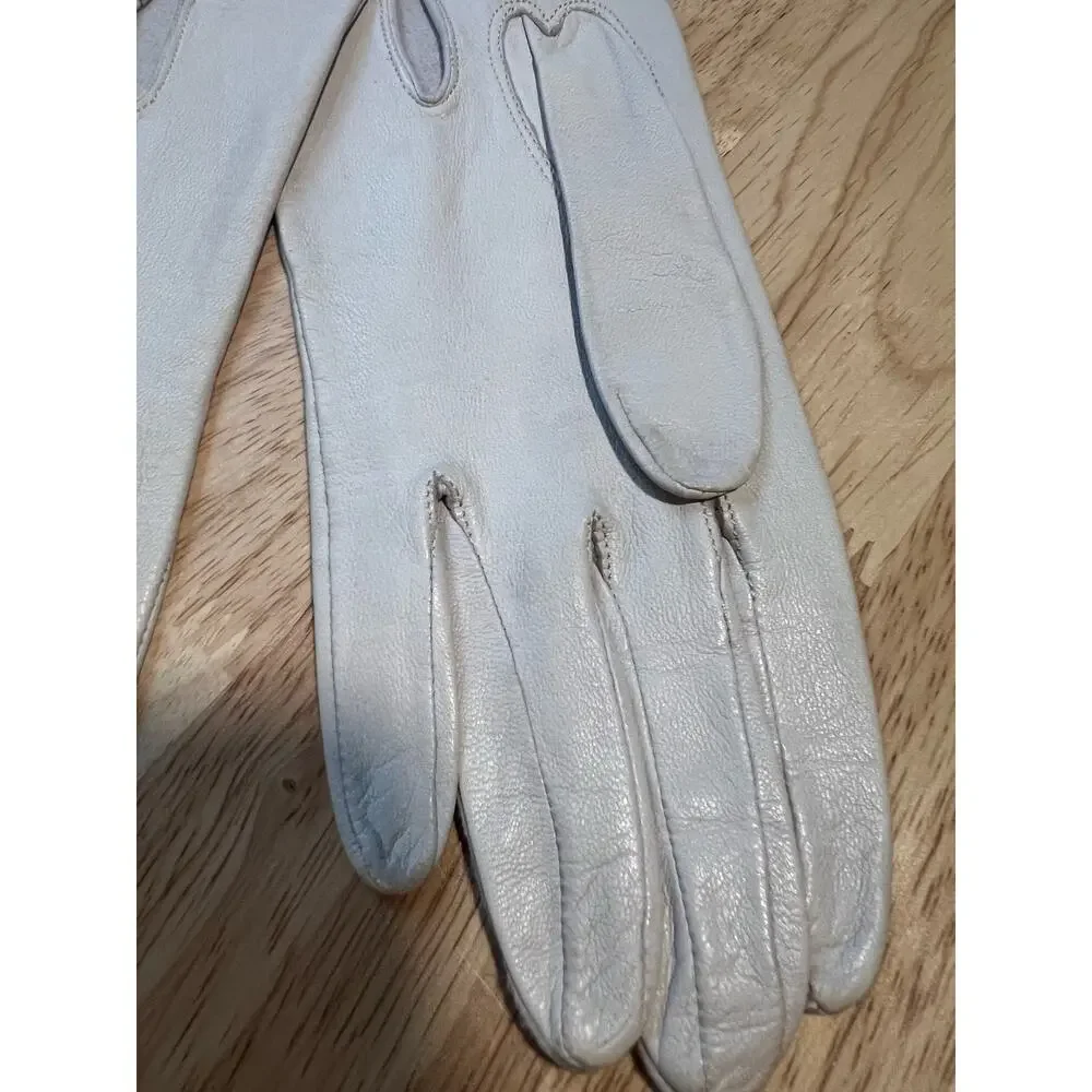 Vintage White Leather Gloves Small JL